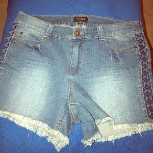 Denim Embroidered Shorts